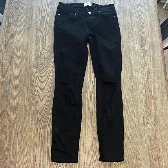 Paige Verdugo Ultra Skinny Jeans Mid-Rise Distressed Denim Stretch Black Size 28 - Picture 1 of 11